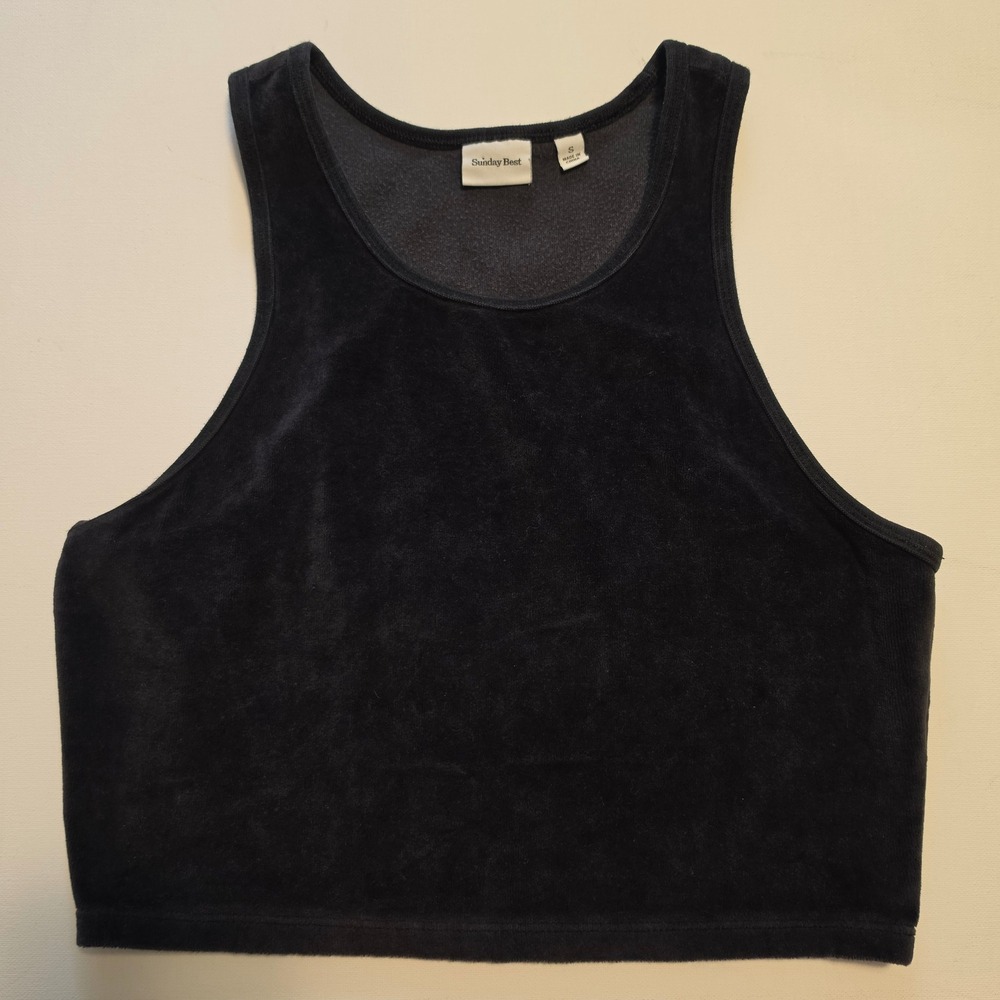 Sunday Best Velvet Velour Crop Tank Top Navy Blue Size Small